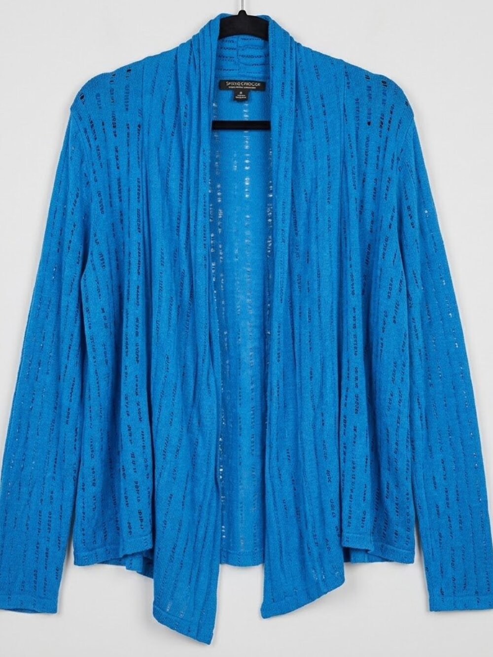 Spring & Mercer Blue Draped Front Sheer Ribbed Pointelle Cardigan Wrap Size XL